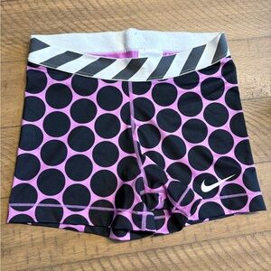 Nike Pro women’s shorts 3” inseam purple with black polka dots